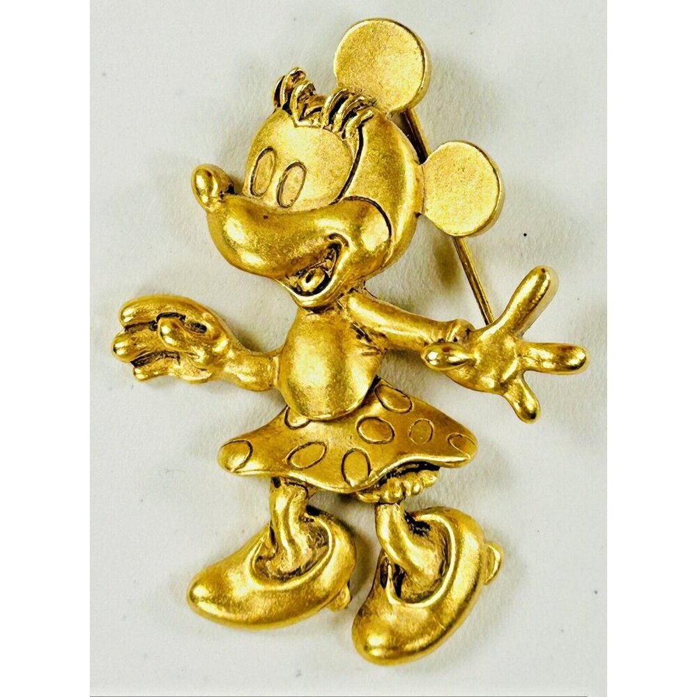 VTG Walt Disney Minnie Mouse Brooch Dangle Pin Brushed Tone Excellent Condition